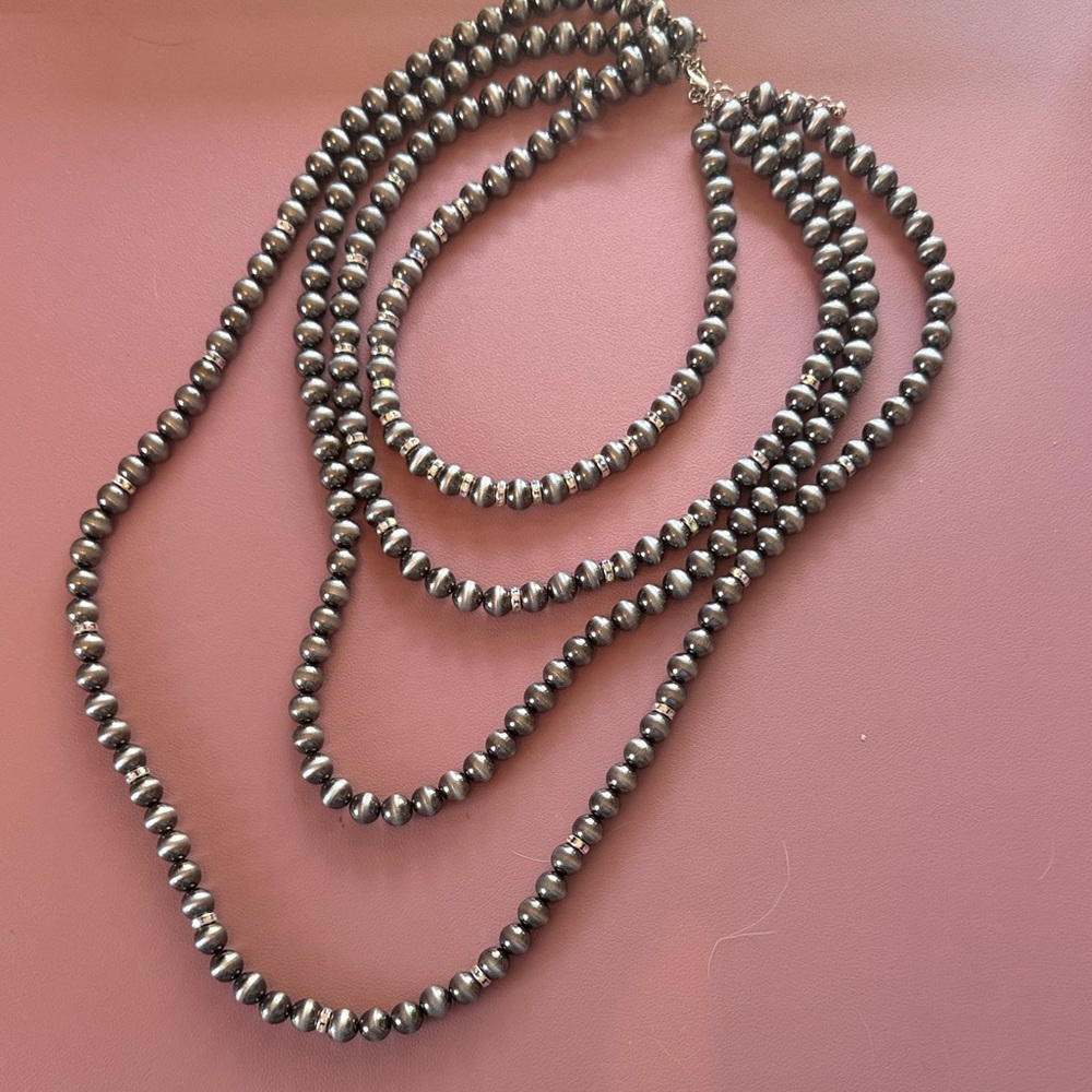 Multi-Strand “Navajo style” Bead Necklace with crystal accents